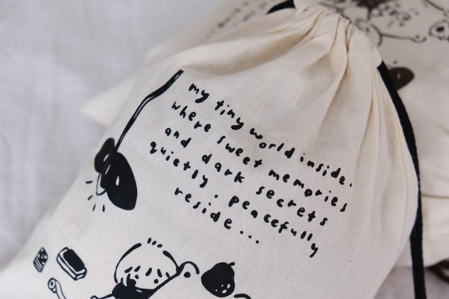 Drawstring Pouch: My Tiny World Inside (Black)