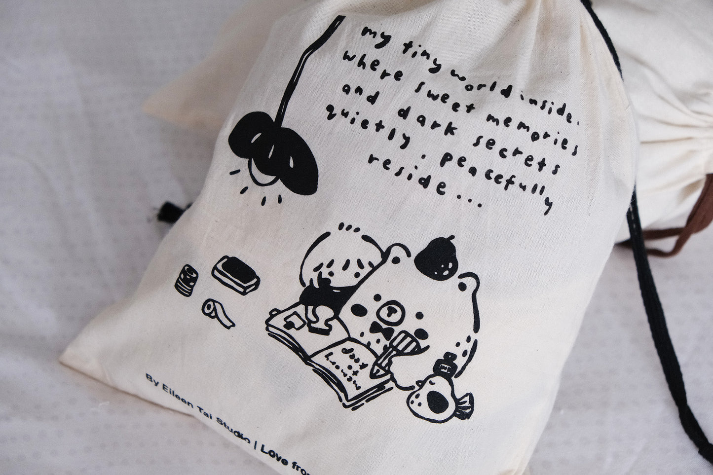 Drawstring Pouch: My Tiny World Inside (Black)
