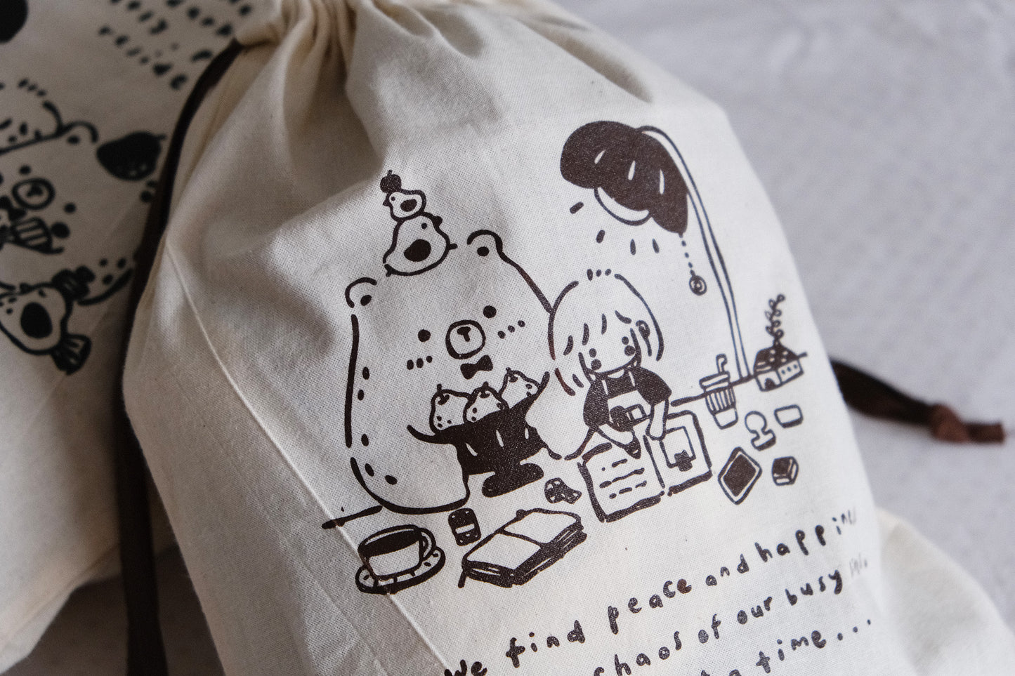 Drawstring Pouch: One Stamp at A Time (Brown)