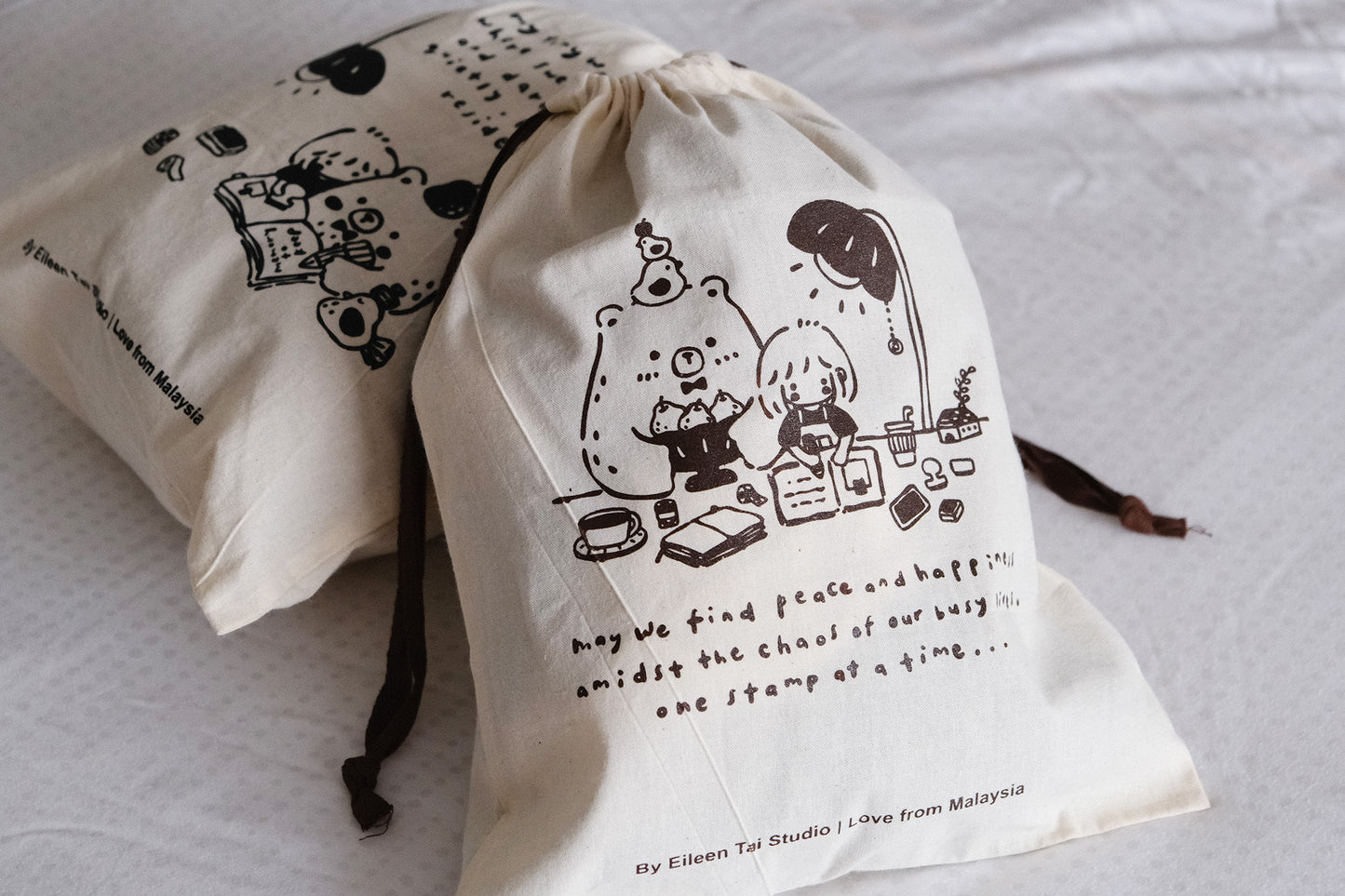 Drawstring Pouch: One Stamp at A Time (Brown)