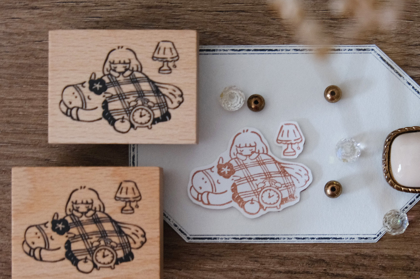 {Sleepy Horse & Girl} Rubber Stamp