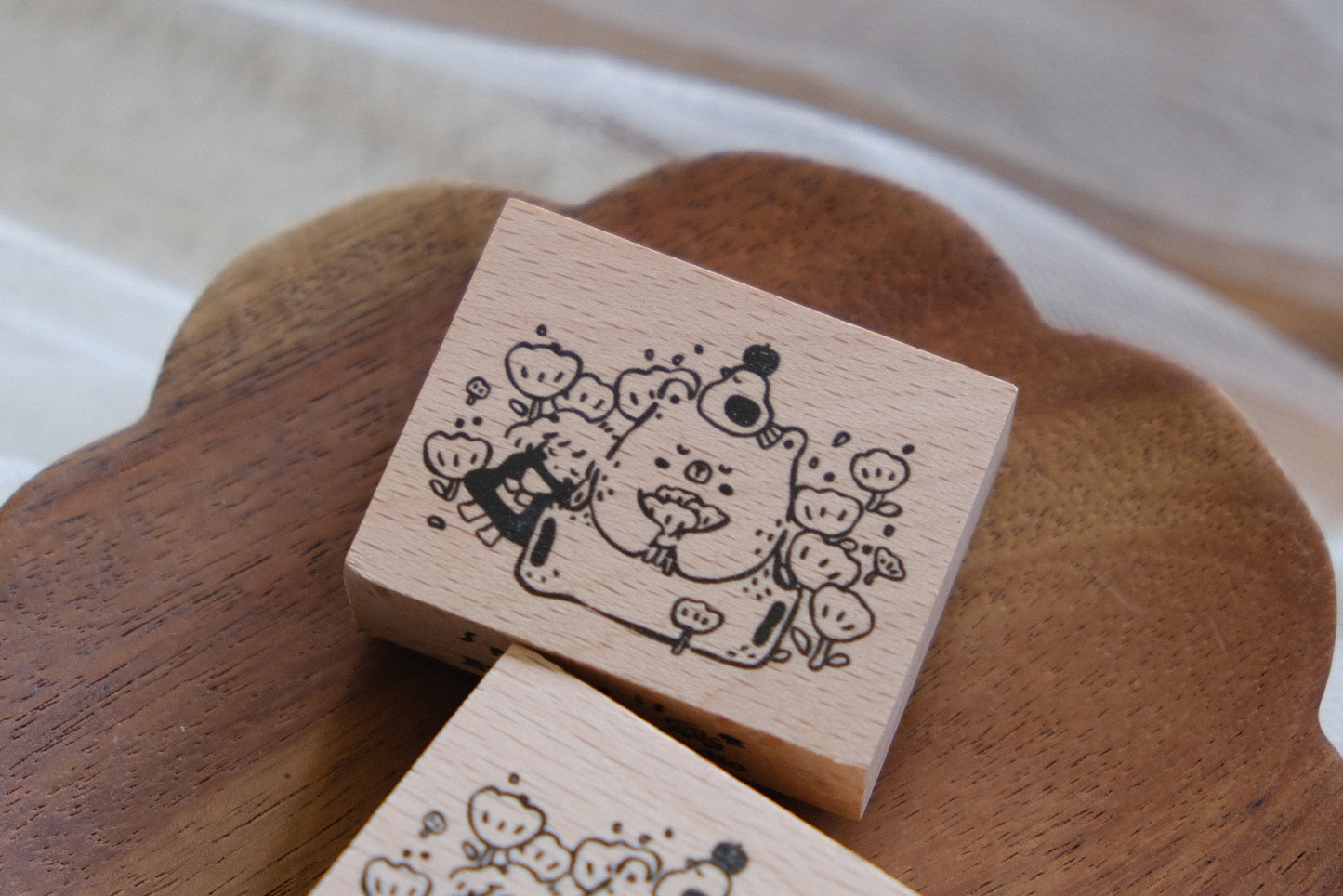Flower Bear & Girl: Rubber Stamp