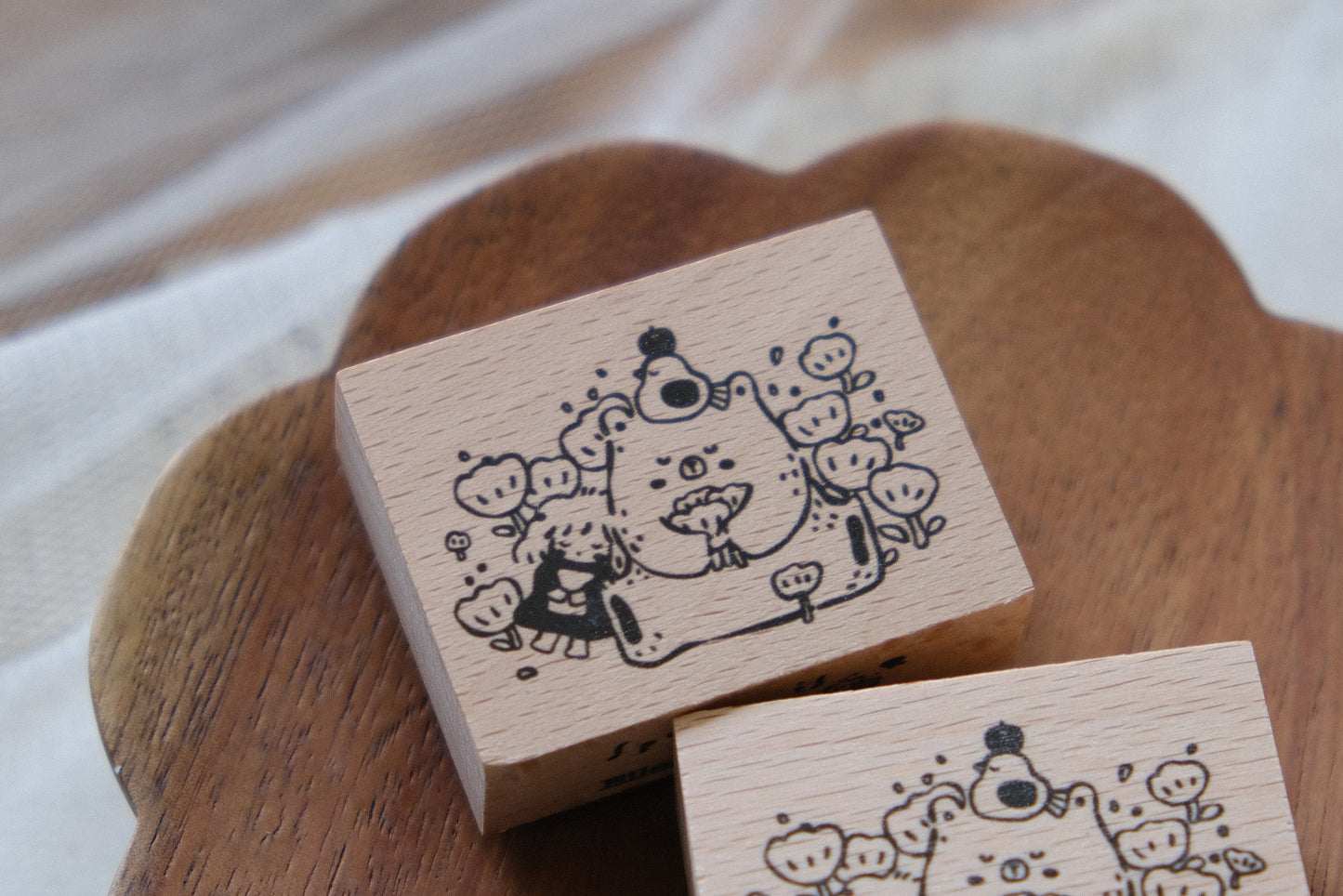 Flower Bear & Girl: Rubber Stamp